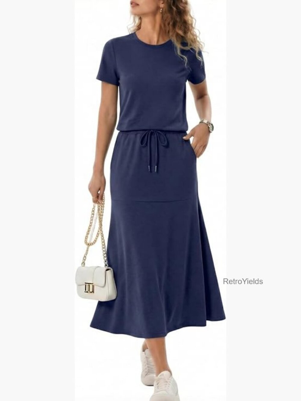 Two Piece Skirt Set Short Sleeve Top Fishtail Midi Skirt with Pockets